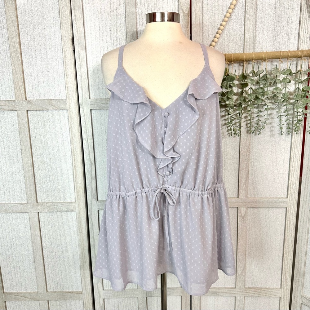 Torrid Gray Lilac Ruffle Front Chiffon Clip Dot Cami Blouse Plus Size 3X 3 22/24 - Picture 8 of 15